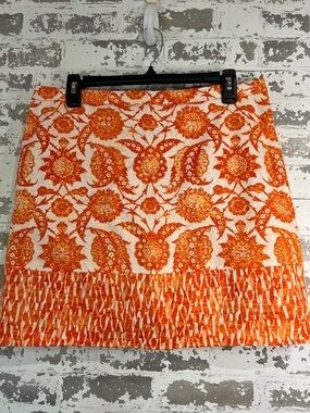 Michael Kors Orange and White Floral-Print Mini Skirt